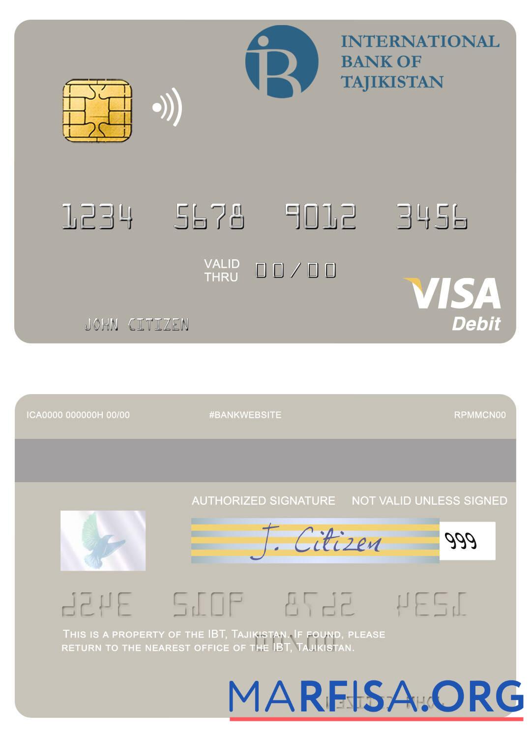 Blank Tajikistan IBT visa debit card download for verification
